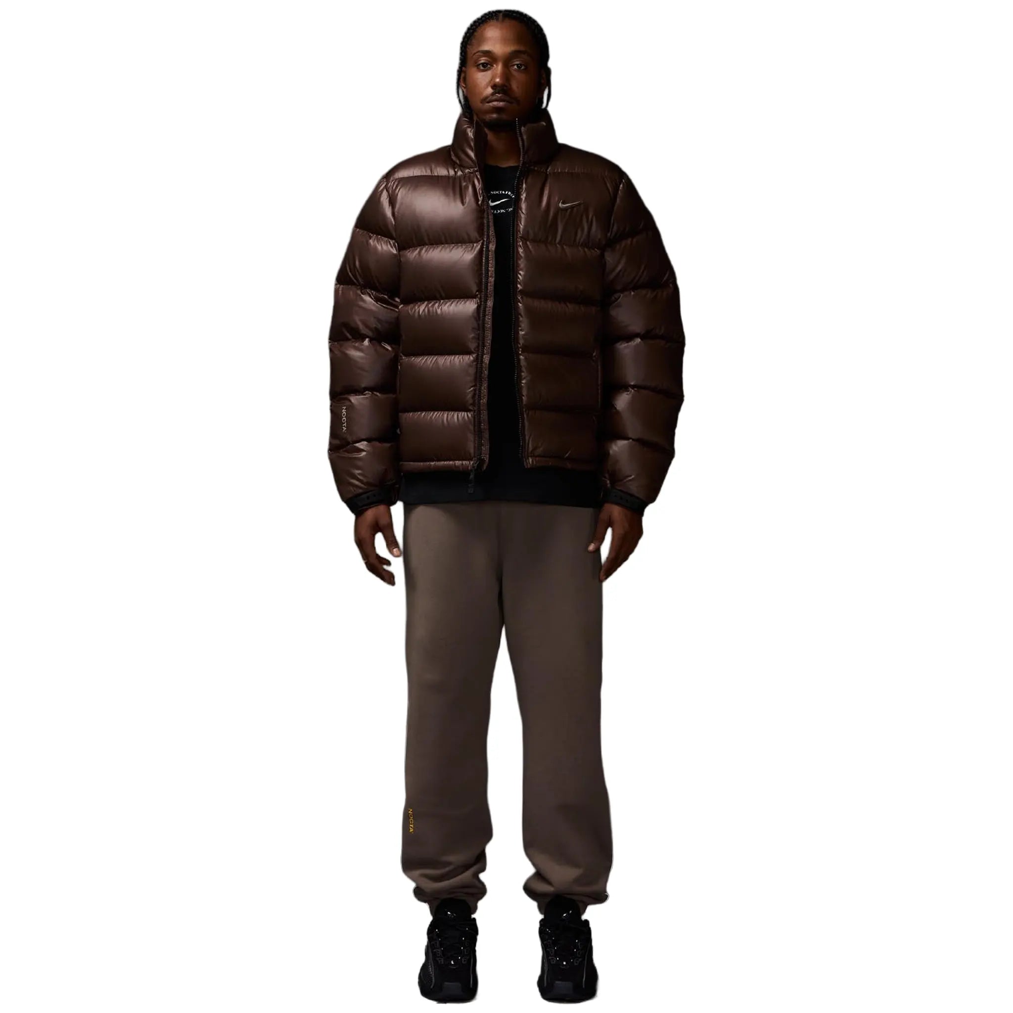 Model Front View of Nike x Nocta Sunset Baroque Brown Puffer Jacket FN8196-237